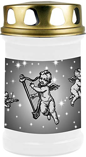 HScandle Grave Candle (White) Approx. 48 Hours Burning Time – Angel Motif, Available in Many Variations