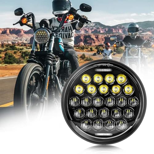 SUP-LIGHT 5 3/4 5.75 Inch Motorcycle LED Headlight Compatible with Dyna Sportster Iron 883 Street BOB Low Rider Super Wide Headlamps with Round Projector Driving Light -Black
