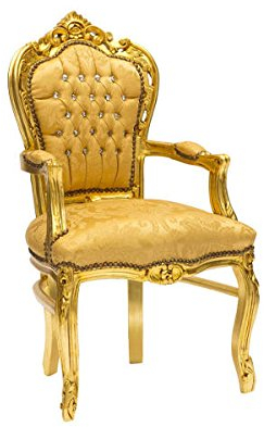 arterameeferro Barocksessel Luxury aus Holz mit Blattgold und goldfarbenem Stoff
