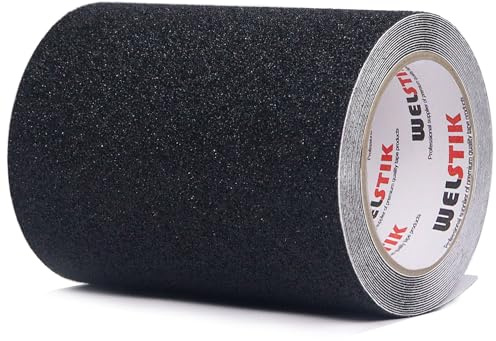 WELSTIK 15 cm x 5 m halkfri tejp, halkfri greppförbättrande halkskyddstejp, starkt säkerhetsklistermärke för inomhus och utomhus, för arbetssäkerhet, säkerhet, svart