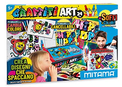 Lot de 24 boîtes de jeu MITAMA – Kit créatif – Graffiti Art- 24 pièces – Desk Set 15 feutres magiques aérographables + 6 pochoirs+1 album+2 aérographes – Jeux créatifs pour enfants, filles – Jeux