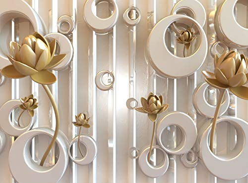 ABSTRAKT DESIGN Fototapete VLIES-400x260 cm (2019A)-Gold Blumen Rosen Orchidee Pflanzen Wandtapete-Inkl. Kleister-Vliestapete Bild Dekoration Wand-Dekor Moderne Motiv-Tapete Panorama Poster XXL