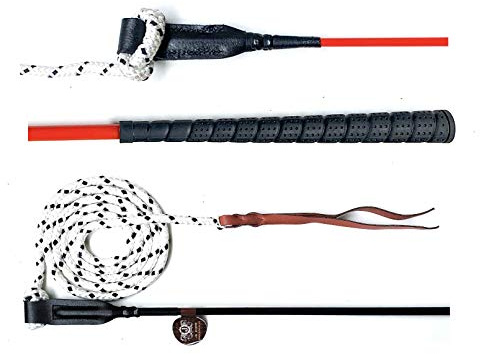 JA Horse JA0035 Bâton de contact pour cheval avec corde pour l'entraînement au travail au sol 100/120 cm Bâton de travail au sol Bâton d'équitation Bâton de finesse (120 cm, rouge)