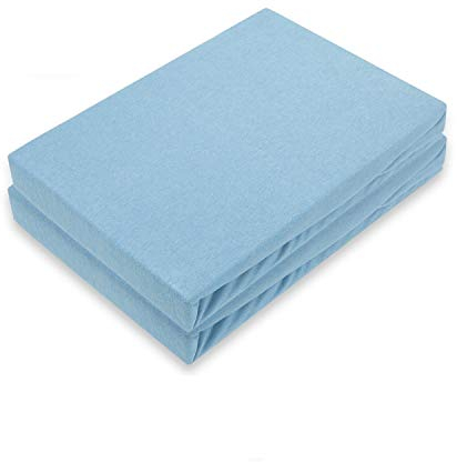 EXKLUSIV HEIMTEXTIL Jersey Spannbettlaken Premium Marke Doppelpack 90-100 x 200 cm 100% Baumwolle Öko - Tex Zertifiziert, Markenqualität, Matratzenhöhe bis 25 cm, Hellblau