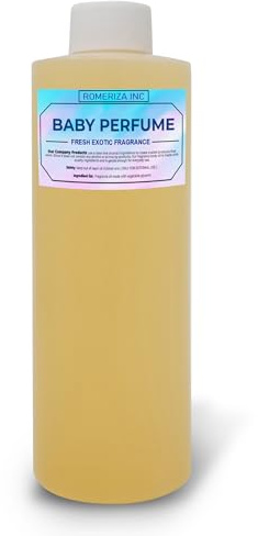 ROMERIZA INC. 4 Fl Oz Baby Perfume Fragrance Body Oil – Luxury Unisex Baby Oil Perfume with Long Lasting Baby Powder Scent, Uncut Perfume Oil, Scented Body Oil for Women & Men