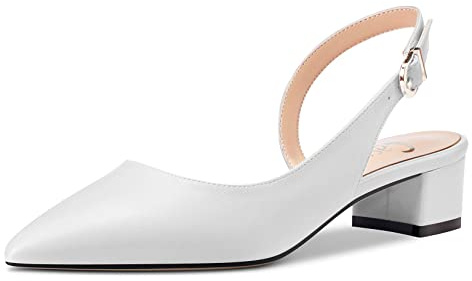 Castamere Donna Chunky Blocco Basso Gattini Tacco Heel a Punta Slingback Pumps Classico Cute Feste Ufficio 3.5 CM Heels Bianco Matte 40 EU