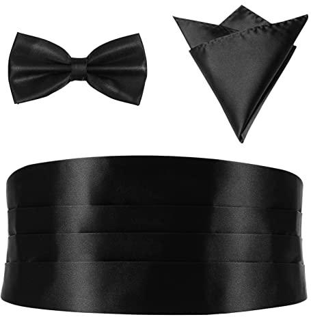MAGICLULU Fliege-Set, Einstecktuch Smoking Gürtel 3-Teiliges Accessoire-Set Mit Fliege Herren Kummerbund Cumberbund Im Glatt Glatter Cumberbund