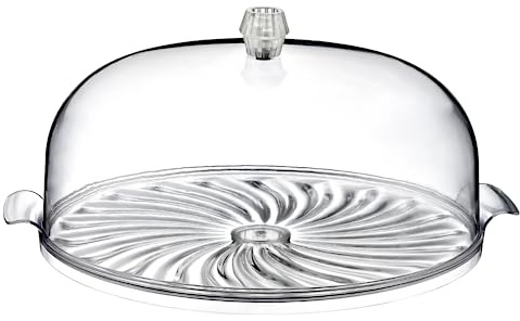 Aspect Cake Stand With Dome Lid, Acacia Cake Plate with Cover, Cake, Cupcake and Cooking serving platter with lid, Clear Acrylic Dome Cover for Cakes,Pastries,Cheese - Ideal for Birthday,Wedding,Cafe