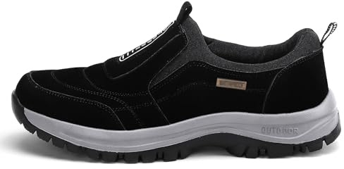 2023 Walking Shoes For Men Outdoor Hiking Orthopedic Shoes With Arch Support Slip On Waterproof Anti-Slip Lightweight Loafers Fashion Low-top Safety Sneakers (Color : Black, Size : 9.5 UK)