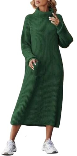 Cihdmfb Vestido de punto para mujer, manga larga, de punto grueso, con cuello alto, minivestido de invierno, alta elasticidad, vestido de jersey para otoño e invierno, monocolor, manga larga, vestido