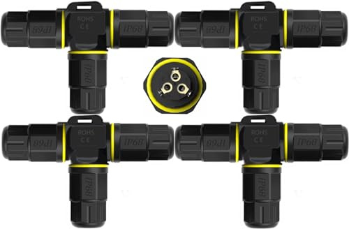 3 Way Junction Box IP68 Waterproof Electrical Junction Box 3 Pin Junction Box Outdoor Cable Connector for Underground/Outdoor Ø0.18-0.4in, Shielded Field Installable - 4Pack