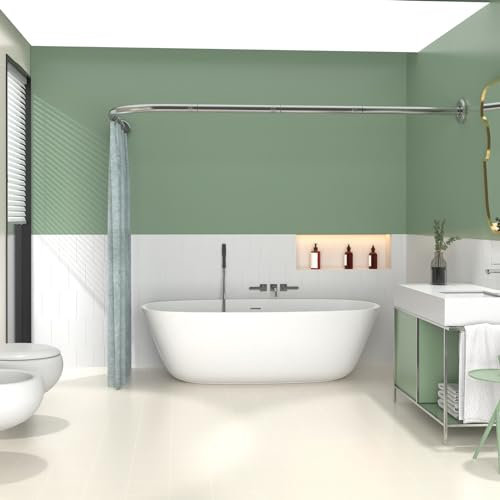 Anvuda Duschvorhangstange L Form, 80-172 cm / 125.5-125.5 cm Duschstange Ecke Edelstahl mit 24 Duschvorhangringe, Eckduschstange für Badezimmer Badewanne Umkleidekabine
