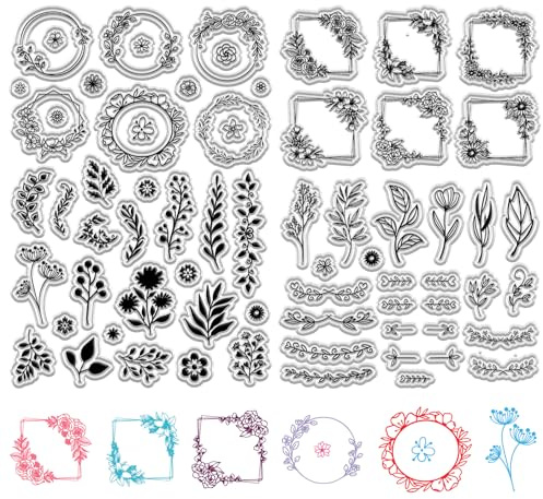 CRASPIRE 2 ark växt klara frimärken krans gummi stämpel växter blommor löv återanvändbara genomskinliga silikonstämplar tätning för gör-det-själv hantverk scrapbooking journalföring korttillverkning