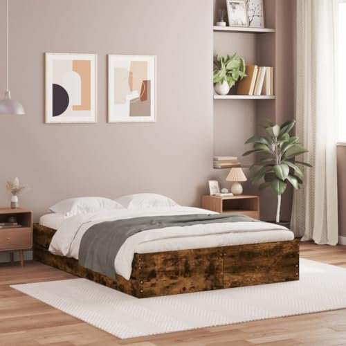 Keyroto Bettgestell 120 x 200 cm mit 6 Schubladen Bettkasten Doppelbett aus Holz mit Lattenrost Holzbett für Erwachsene Gästebett Gestell Eiche Rauch-120 x 200 cm