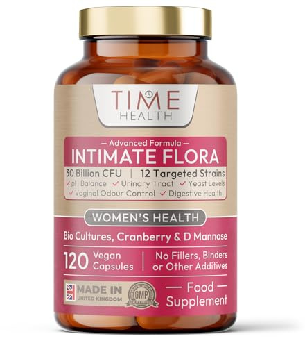 Intimate Flora | Probiotics for Women | Nutritionist Approved | 120 Capsules | 30 Billion CFU 12-Strain Probiotic | 15,000mg Cranberry Extract | D Mannose | Bio Cultures for Microbiome & Gut | Vegan