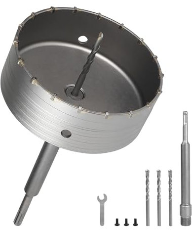 EXLECO Corona Hormigon 160mm Sierra Corona Perforadora Hormigon Broca para muro de Hormigón Taladro Hueco con 220mm Adaptador SDS Plus 3 Taladros Centrados, Brocas Sierra para Cemento Muro Piedra