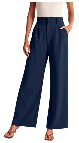 Pantalon Femme Chic Et Elegant Fluide Jambe Large Pantalon Habillé Femme Taille Haute Grande Taille Ample Fashion Casual Cérémonie Soirée Cocktail (a-Dark Blue, M)