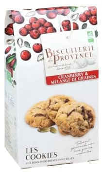Biscuiterie de Provence | Ekologiska kex med tranbär och frön - 1 x 120 gr | Franskt kexfodral med tranbär, mandlar, pumpafrön och solros