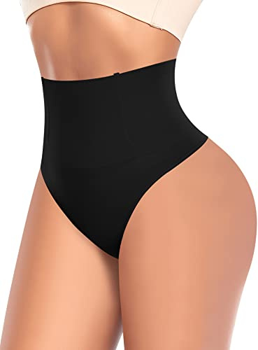 Werena Tummy Control Thong Shapewear for Women High Waisted Panties Girdle Seamless Shaping Body Shaper Underwear （#1 Black-7,L）