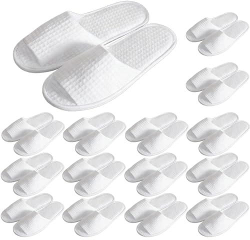 FasTrove 15 Pair Hotel Slipper Set,Reusable Disposable Slippers,White Waffle-Weave Open-Toe Spa Slippers,Unisex,Suitable For Travel,Home Use,Guest Hospitality,Hotels And Party Occasions.