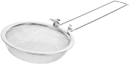 SOLUSTRE Stainless Steel Foldable Skimmer Ladle with Fine Mesh Colander for Cooking Long Handle Oil Strainer for Pasta Vegetables Kitchen Food Sieve for Healthy Fat Reduction