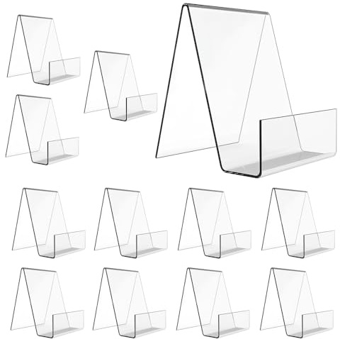 Lot de 12 Présentoir en Acrylique Transparents, Supports d'affichage Stables, Chevalet de Table, Porte Menu Restaurant, pour Albums, Livres, Cartes, Assiettes et Magazines