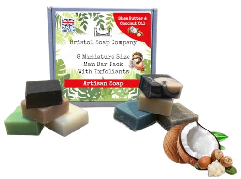 Bristol Soap Company Artisan Soap Mini Man Bar Pack, 8 Handmade Soaps With Exfoliants, Essential Oil, Shea Butter & Coconut Oil, Cruelty-Free & Vegan Gift Set (8 x 15g)