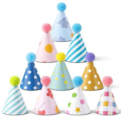 Apausvcm 10 stycken festhattar, minipartyhattar för gosedjur, små partyhattar, gosiga leksaker, färgglada partyhattar, färgglada pappershattar med pompoms, partyhatt, födelsedagsset för