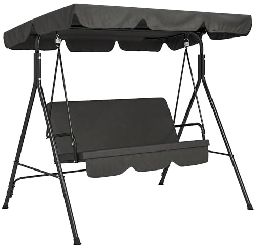 Outsunny Balancelle de Jardin 3 Places Toit 1,72L x 1,1l x 1,52H m Noir