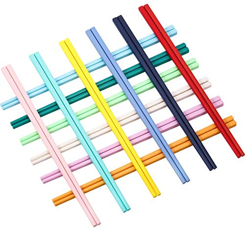 Boao 12 Pairs Colorful Chopsticks 9 Inch Reusable Fiberglass Chop Sticks Bulk Dishwasher Safe Lightweight Chopsticks Set Party Favor(Multicolor)