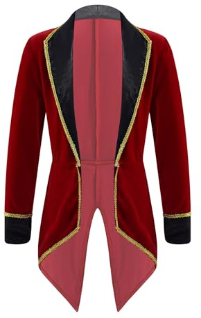 renvena Circus Kids Ringmaster Tuxedo Coat Halloween Carnival Party Fancy Dress Up for Boys Girls Burgundy 16 Years
