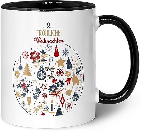 Tazza stampata con motivo natalizio – Pallina di Natale – Tazza di vin brulé come regalo per fidanzata – Regali di Natale per lui e per lei – Colore nero e bianco