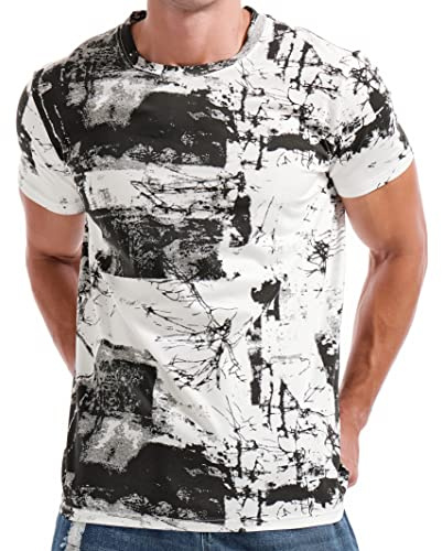RONOMO Men's Round Neck Short Sleeved T-Shirt FK White XXXL