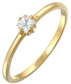 Elli Ring Damen Verlobungsring Solitär Klassisch mit Zirkonia in 925 Sterling Silber vergoldet