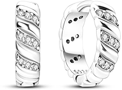 Hapour Creolen aus 925er-Sterlingsilber für Damen und Mädchen hypoallergene Huggie-Ohrringe mit Platin-Zirkonia Diamant-Schmuck ideal als Geschenk