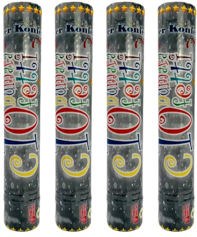Juego de 4 cañones de confeti de 30 cm cada uno, 5 m de altura, para bodas, cumpleaños, celebraciones, Nochevieja, fiestas privadas (plata)