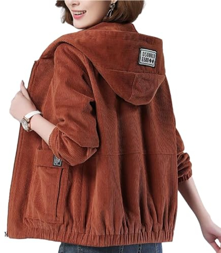 Vestes en Velours Côtelé pour Femmes - Manteau Décontracté Ample avec Capuche 5XL, Mi-Longueur Uni, Coupe Ample