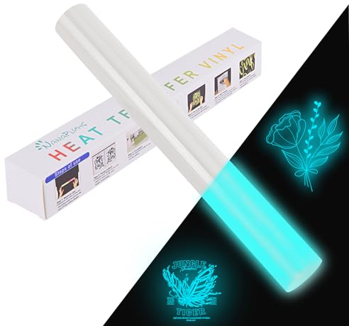 NANAPLUMS Plotterfolie Textil, Nachleuchtende Bügelfolie, 30,5x100cm Transferfolie Plotter Flexfolie für Textilien HTV (Weiß-Nachleuchtend-Blau)