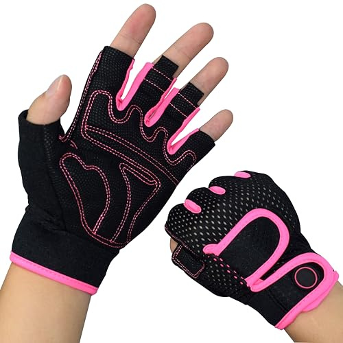 Nesirooh Guantes Gimnasio Hombre y Mujer, Guantes Gym para Fitness, Levantamiento de Pesas, Ciclismo, Entrenamiento, Remo (Rosa, S)