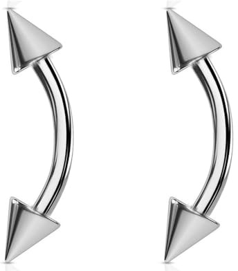 Juveltunna 2 st böjda barbeller ögonbryn piercing barer rock daith banan kropp smycken stång 16G (1,2 mm) 6 mm, 8 mm 10 mm 12 mm längd med 3 mm koner spikpar, 8, 316L kirurgiskt stål