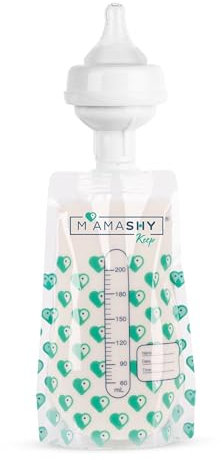 MAMASHY MamaKeep - 20 Sacchetti Latte Materno + Tappo, Imbuto e Tettarella per Raccolta e Conservazione del Latte, Bustine Pre-Sterilizzate Igieniche e Sicure, Neonato Accessori Utili Kit Allattamento