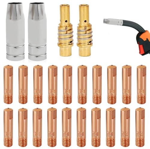 24 Stück Verschleißteile Set, Schweißzubehör mit Kupfer Kontaktspitze M6 0,6mm 0,8mm 0,9mm 1,0mm 1,2mm Schweißdüsen für 15AK MIG/MAG Schweißbrenner Zubehör Verschleißteile