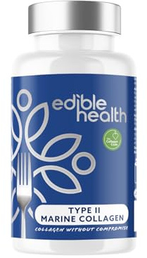 Edible Health Hydrolysed Marine Collagen Type II Capsules – 1025mg with Hyaluronic Acid & Vitamin C, High Strength Skin & Joint Support – 60 Caps