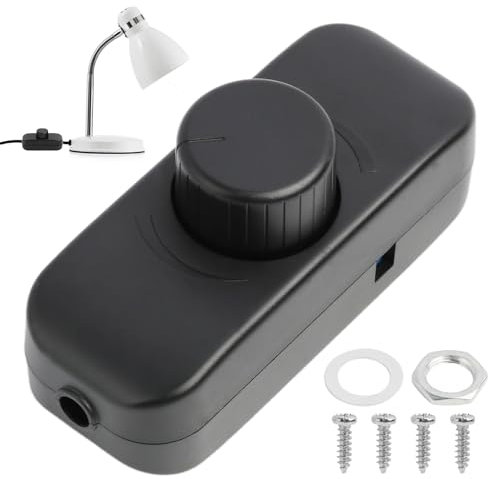 LED Dimmer Switch 1 Gang, 220V-240V, Trailing Edge Dimmer Rotary ON/OFF Inline Dimmer Switch for Table Lamps, 3-100W Dimmable LED Lights/Incandescent/Halogen Bulbs/Ceiling(black)