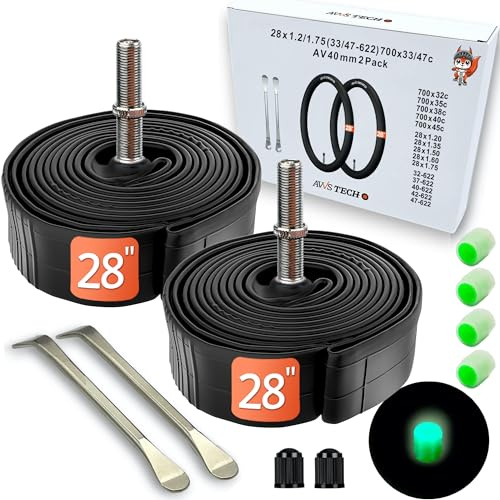 Fahrradschlauch 28 Zoll Set | Kompatibel mit Continental & Schwalbe | für AV SV DV Ventile | Zubehör für Trekking & Citybike inkl. Reifenheber & Leuchtkappen