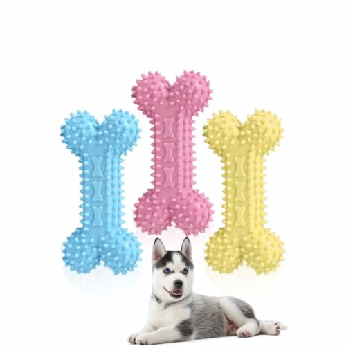 ATKIN BROTHERS Dog Chew Toys Puppy Chew Toys Indestructible Boredom Breaker Small Large Dog Bone Active Cleans Teeth Durable Aggressive Chewers Pet Cat Interactive Play Assorted Color (1 Count)