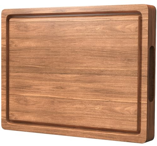 Acacia Wood Cutting Boards for Kitchen, 17x12 Inch Butcher Block with Deep Juice Grooves & Non-Slip Handle Reversible Chopping Board for Meat Cheese Vegetables