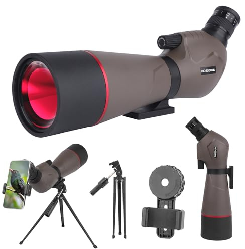 20-60x80mm Cannocchiale Zoom ad Alta Potenza con Adattatore per Telefono, Treppiede, Borsa, Oculare Angolato 45°, per Tiro al Bersaglio, Osservazione Uccelli e Caccia