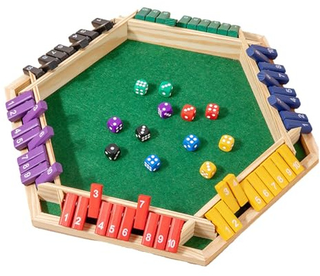 Shut The Box Game | Close The Box Games - 6 Players For 6 Players Board,Classic Family Board Game For Kids & Adults, Educational Math Toy Table Math, 10 Numbers For Women, Men