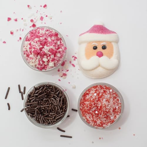 PME Cake Kit de Décoration Père Noël Guimauve pour Chocolat Chaud | 6 Pères Noël Guimauve & 3 Sachets de Vermicelles Festifs | Coffret Gourmand de Noël pour Boissons d’Hiver (260g)